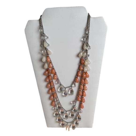 Multi Layered Lucite Silver Tone Necklace - Picture 3 of 4